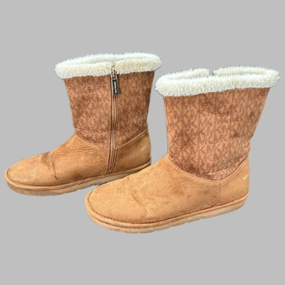 Michael Kors Boots Girls Size 4 Brown Faux Suede & Fur Ankle Zipper MK